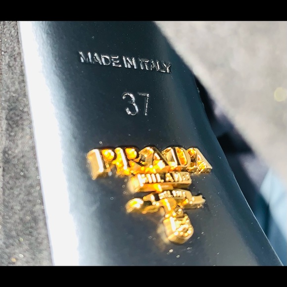 Prada black suede/gold heels neverworn size 6.5 US - Picture 7 of 9